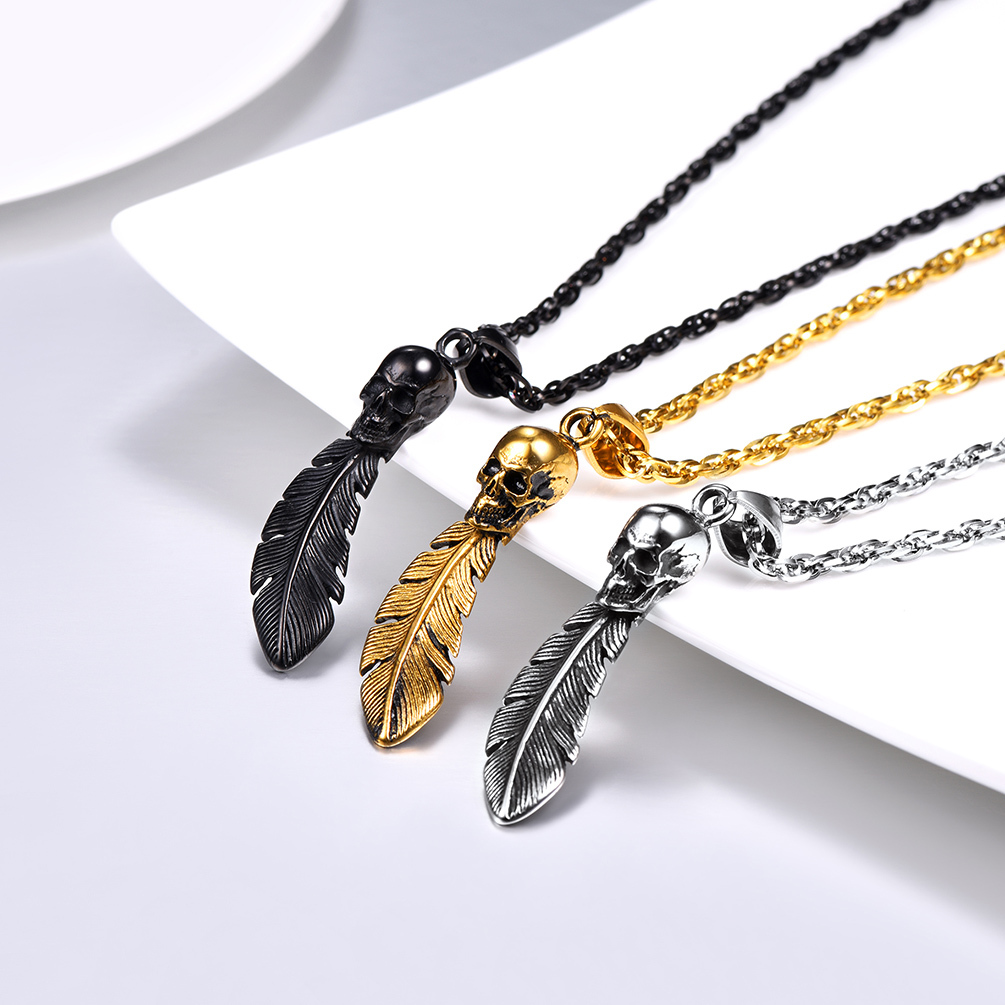 Skeleton Skull Feather Necklace