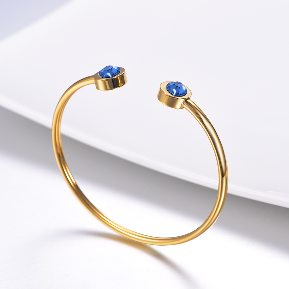 Blue zircon birthstone cuff gold bracelet