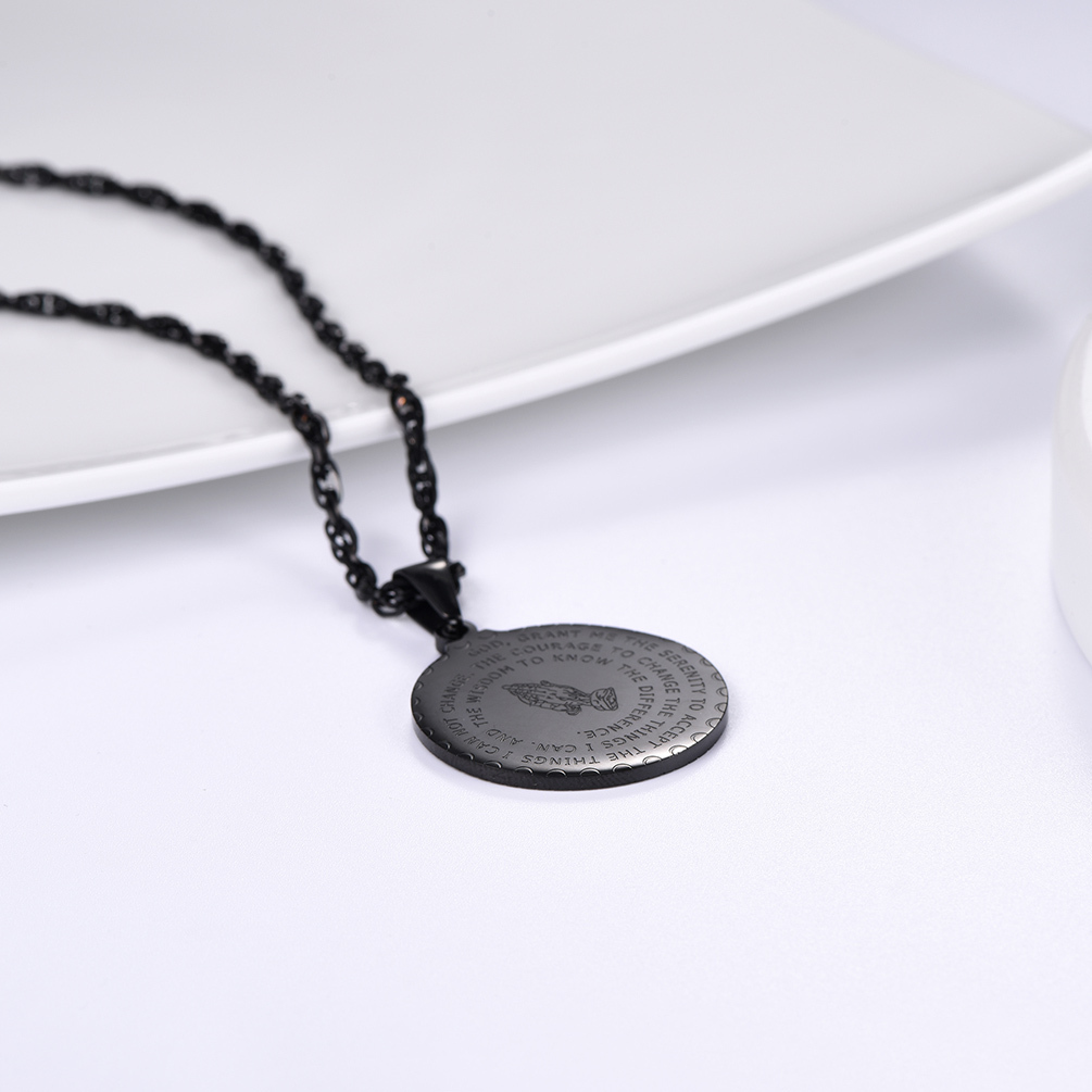 Black Praying Hands Pendant with Engraved Prayer Pendant