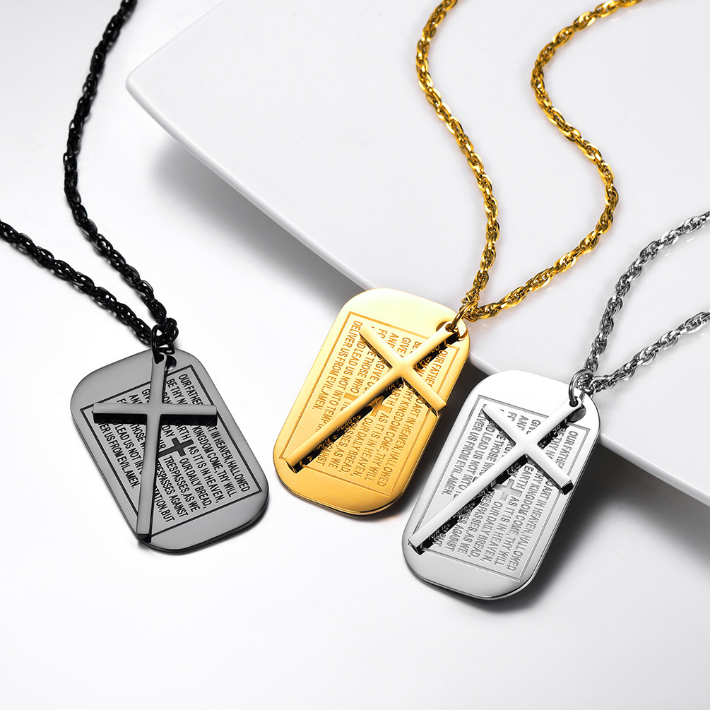 Black Cross Dogtag Christian Pendant