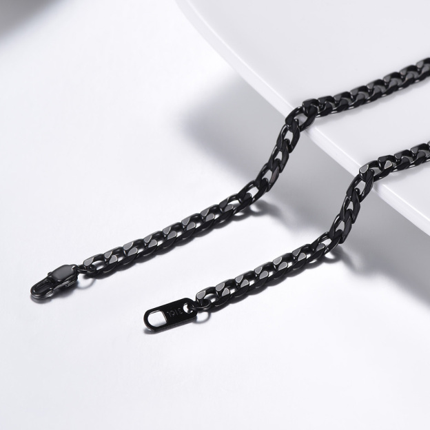 Black stainless steel Cuban chain necklace flat lay