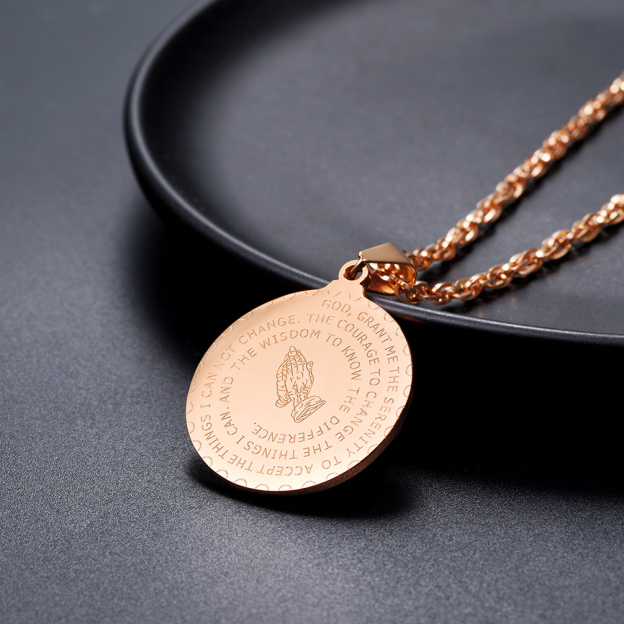 Rose Gold Praying Hands Pendant Engraved Detail