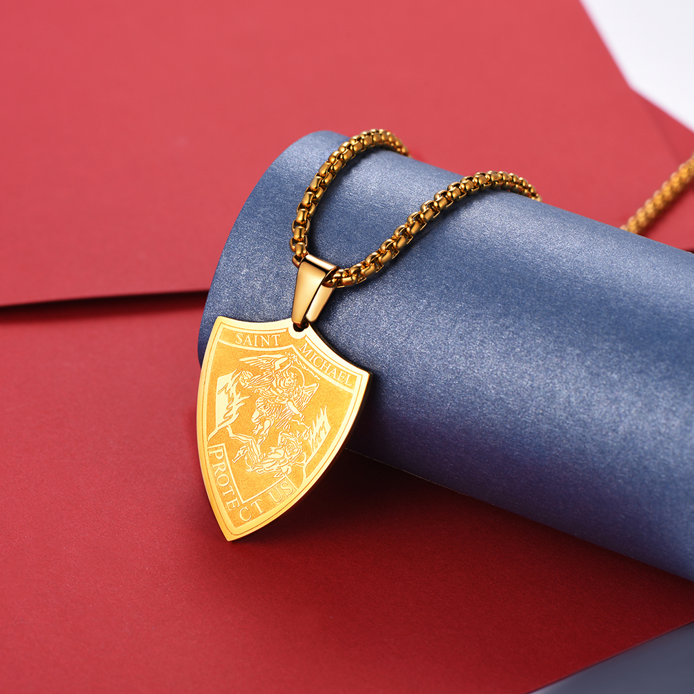Gold St Michael Archangel Pendant Necklace