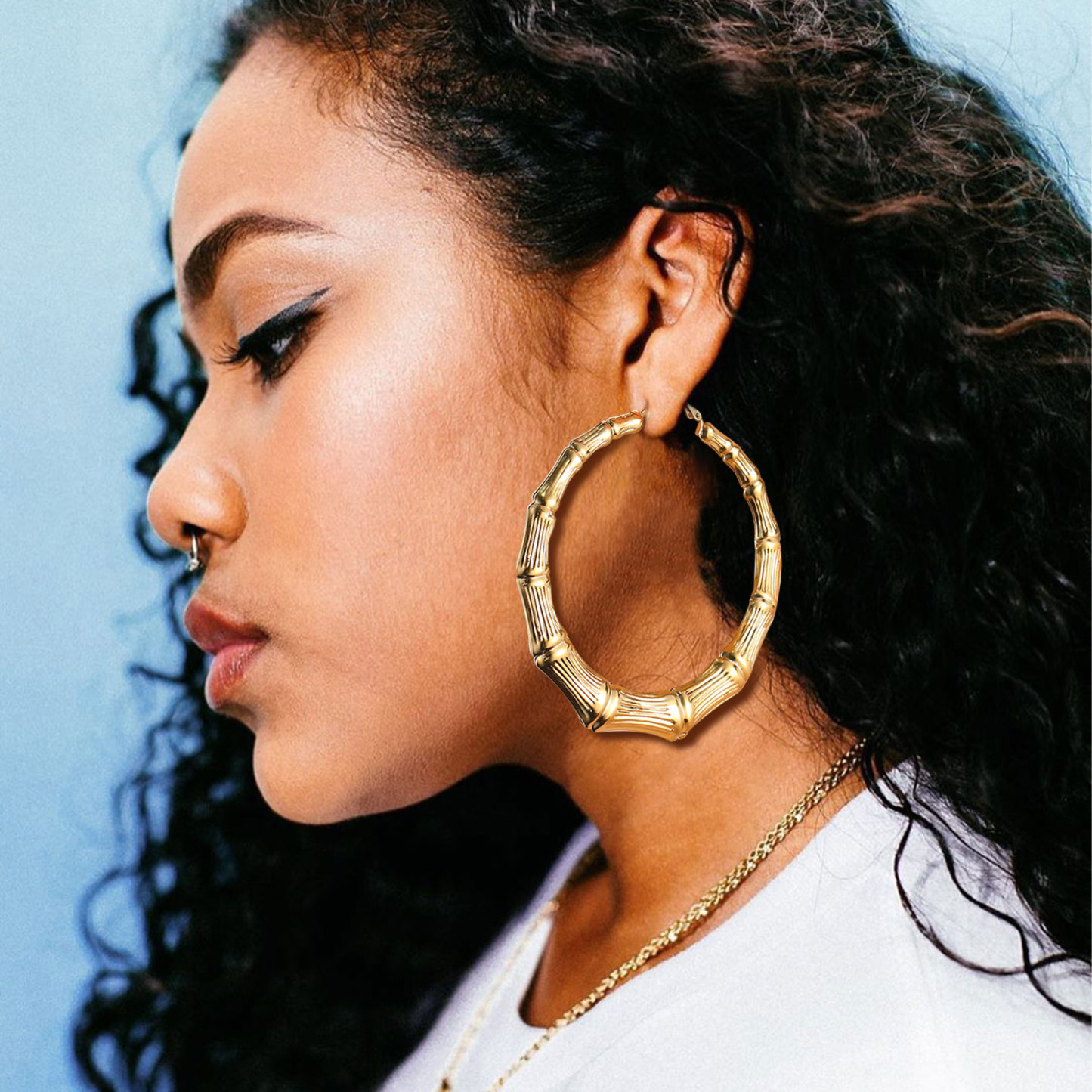 Bamboo Gold Plated Hoop Earrings