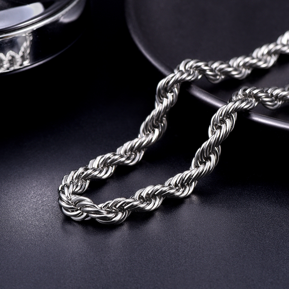 Close-up stainless steel rope chain necklace 