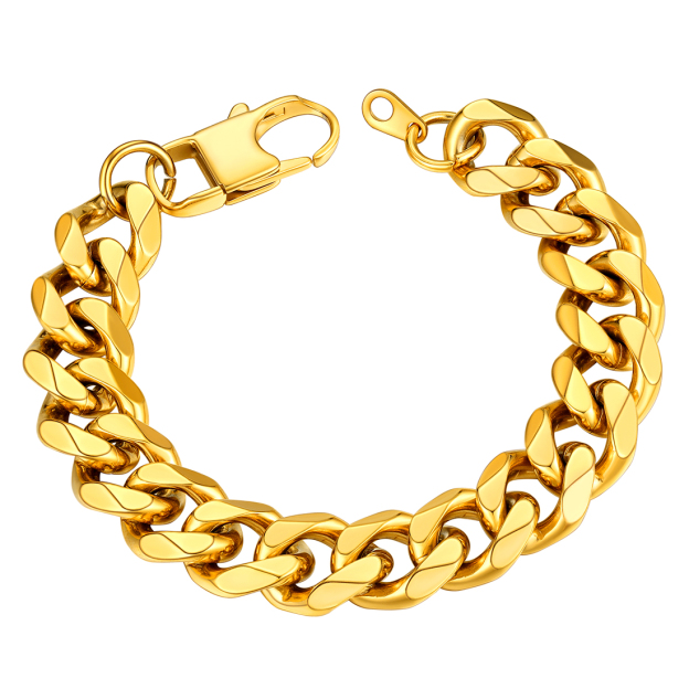 Gold Stainless Steel Cuban Link Bracelet for Men