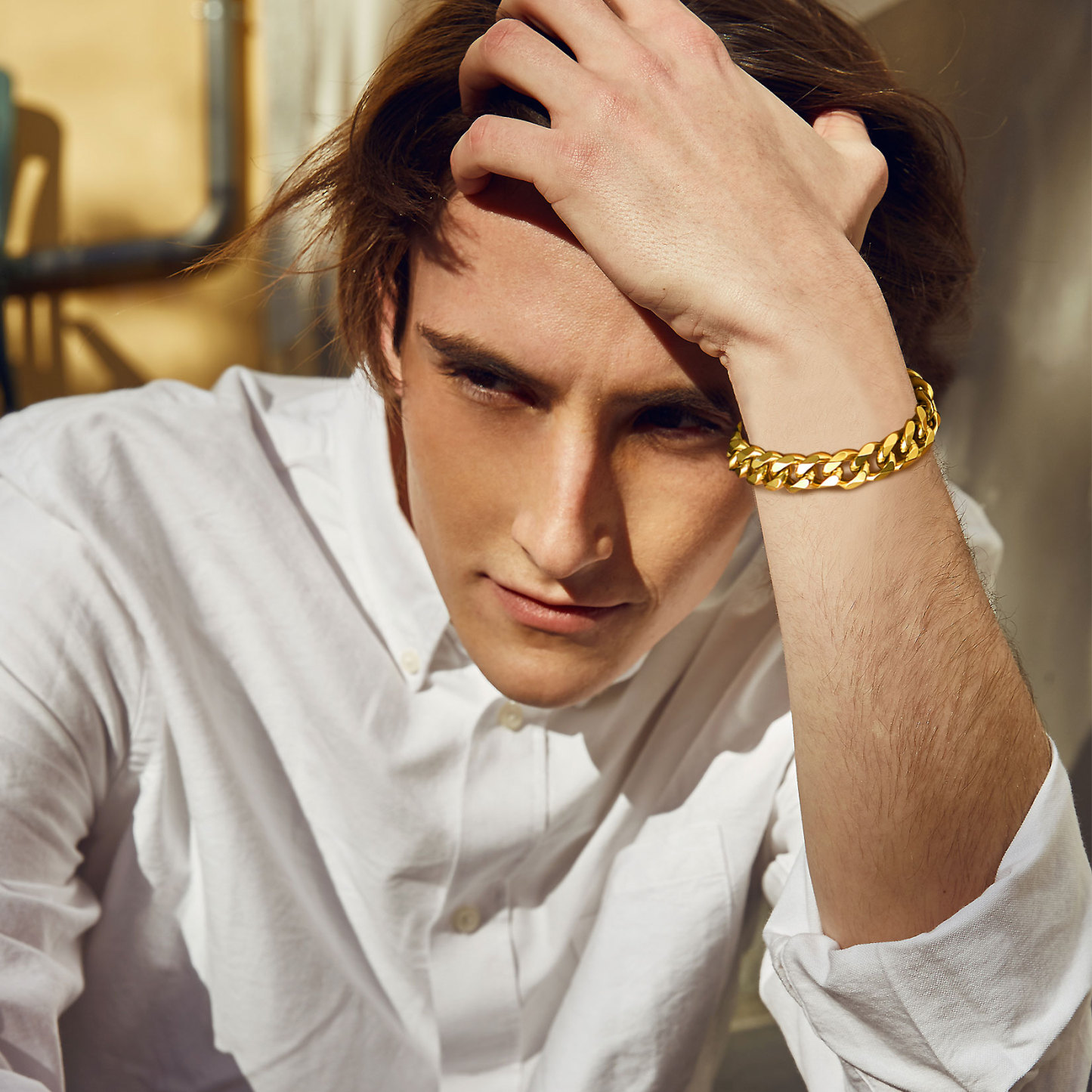 Gold  Bracelet for Men in White Shirt
