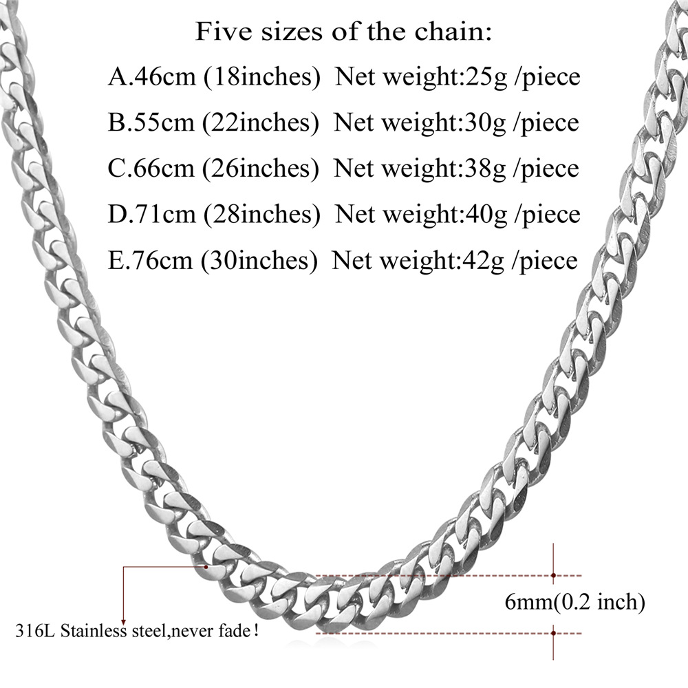 Stainless Steel Cuban Chains size guide