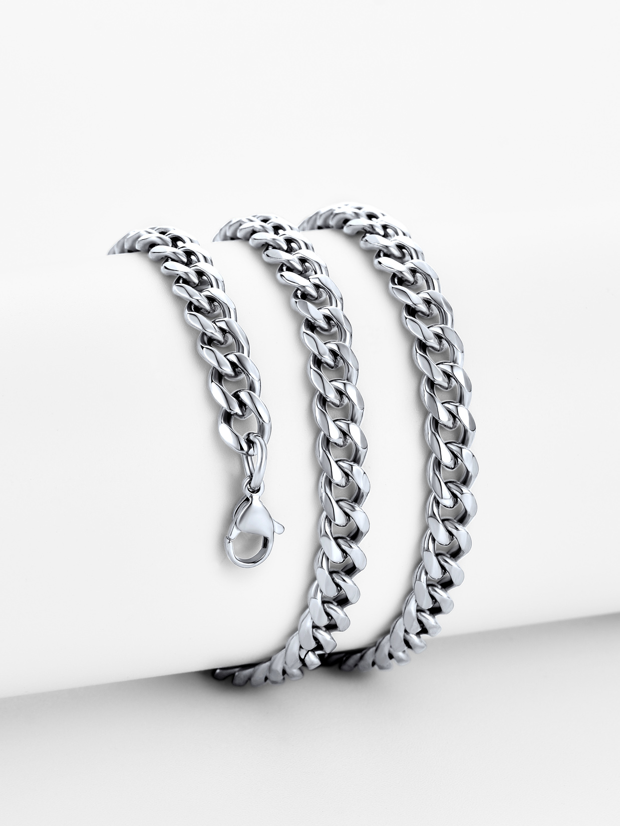 Polished Stainless Steel Cuban Chain Necklace for Men
