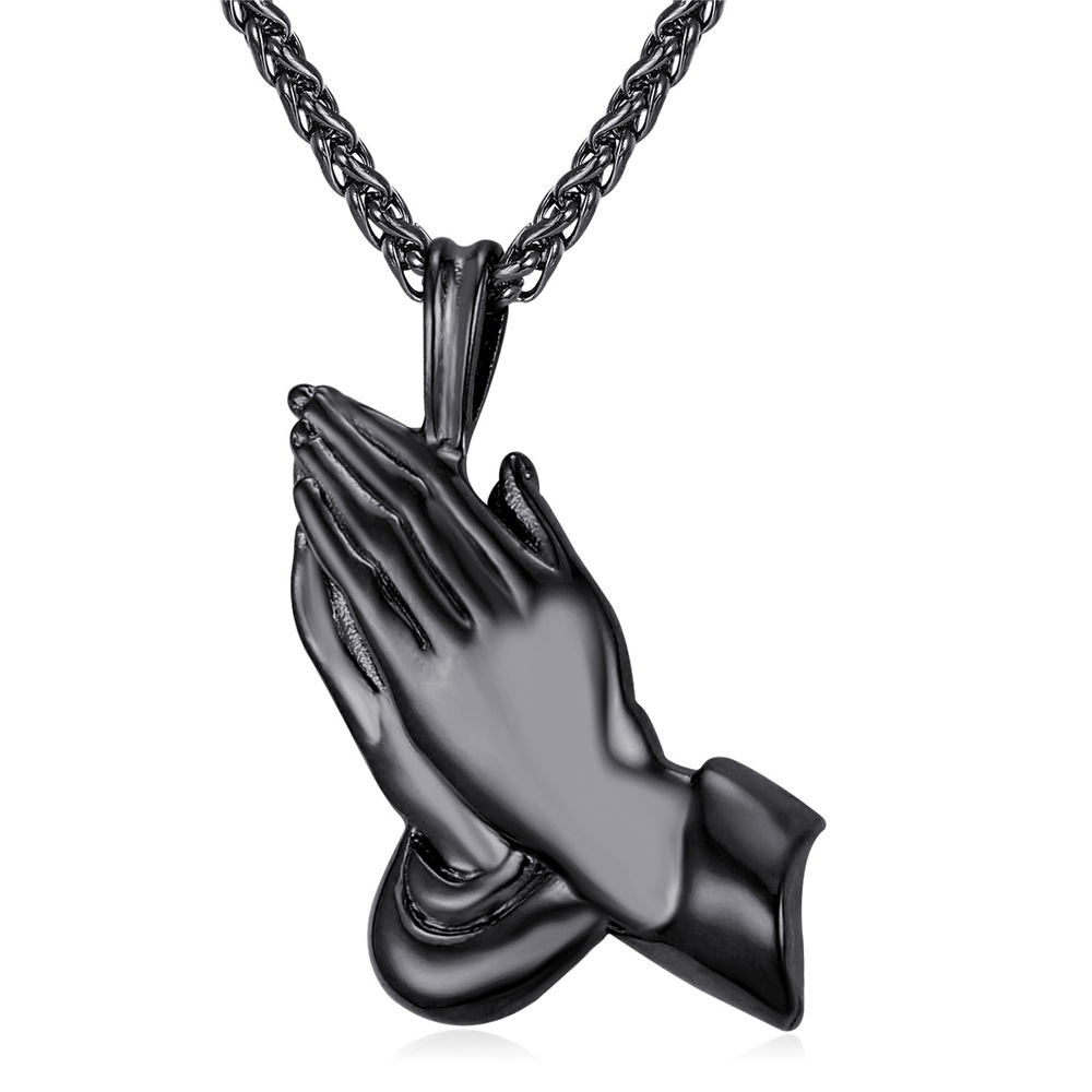 Praying Hands Black Chain Necklace