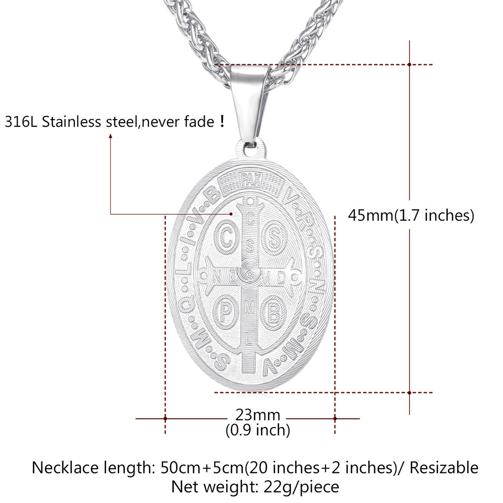 St Benedict Medal Back Design Stainless Steel Necklace Chain