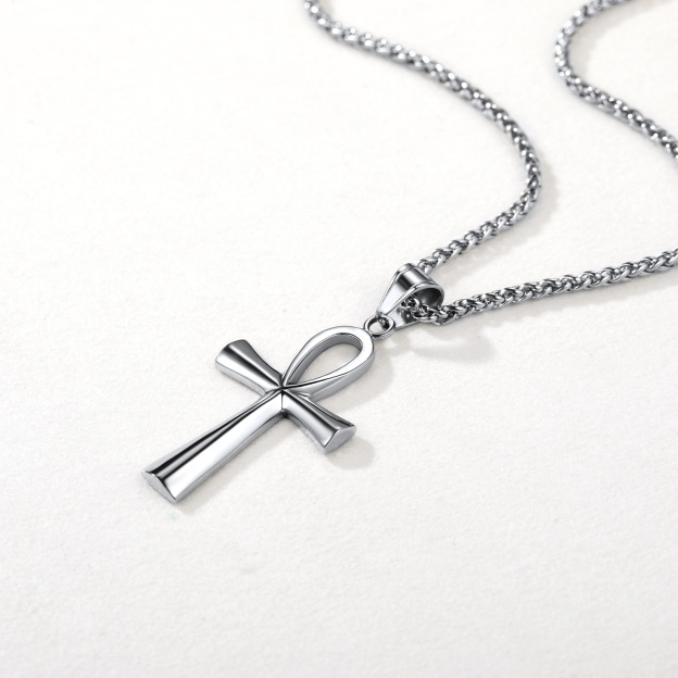 Polished Ankh Cross Pendant Necklace Stainless Steel