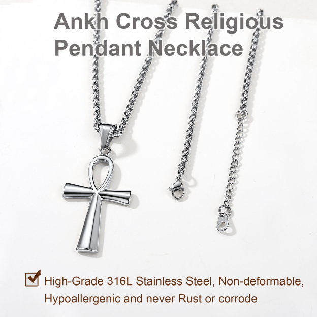 Stainless Steel Ankh Cross Necklace Non-Rust Egyptian Jewelry