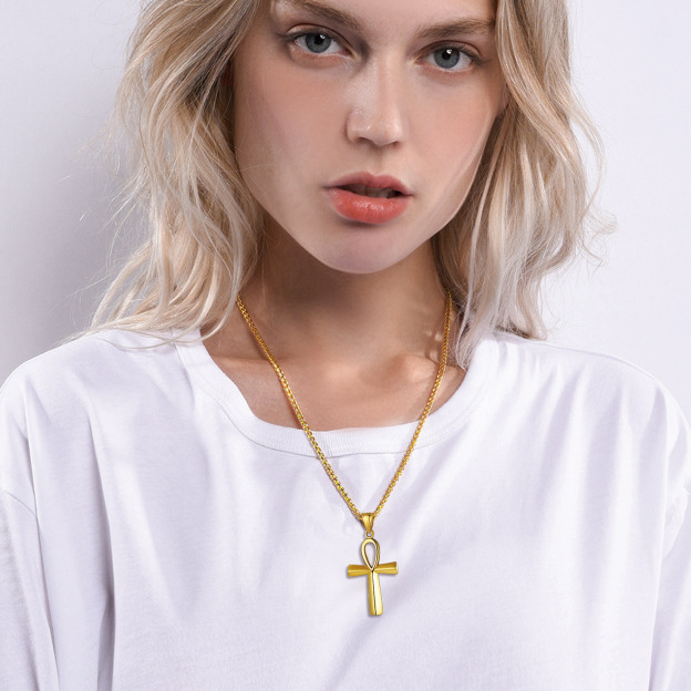 18K Gold Plated Ankh Cross Necklace for Women
