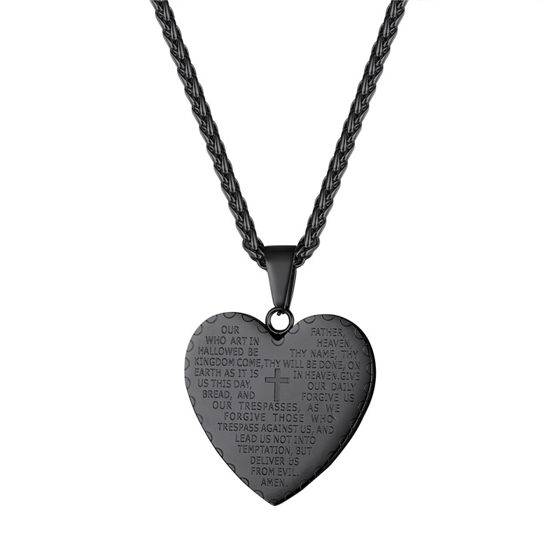 Black Serenity Prayer Heart Pendant Necklace