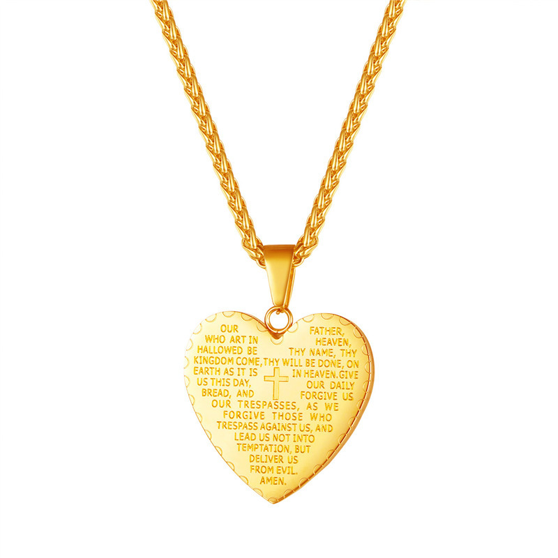 Gold Serenity Prayer Heart Pendant Necklace