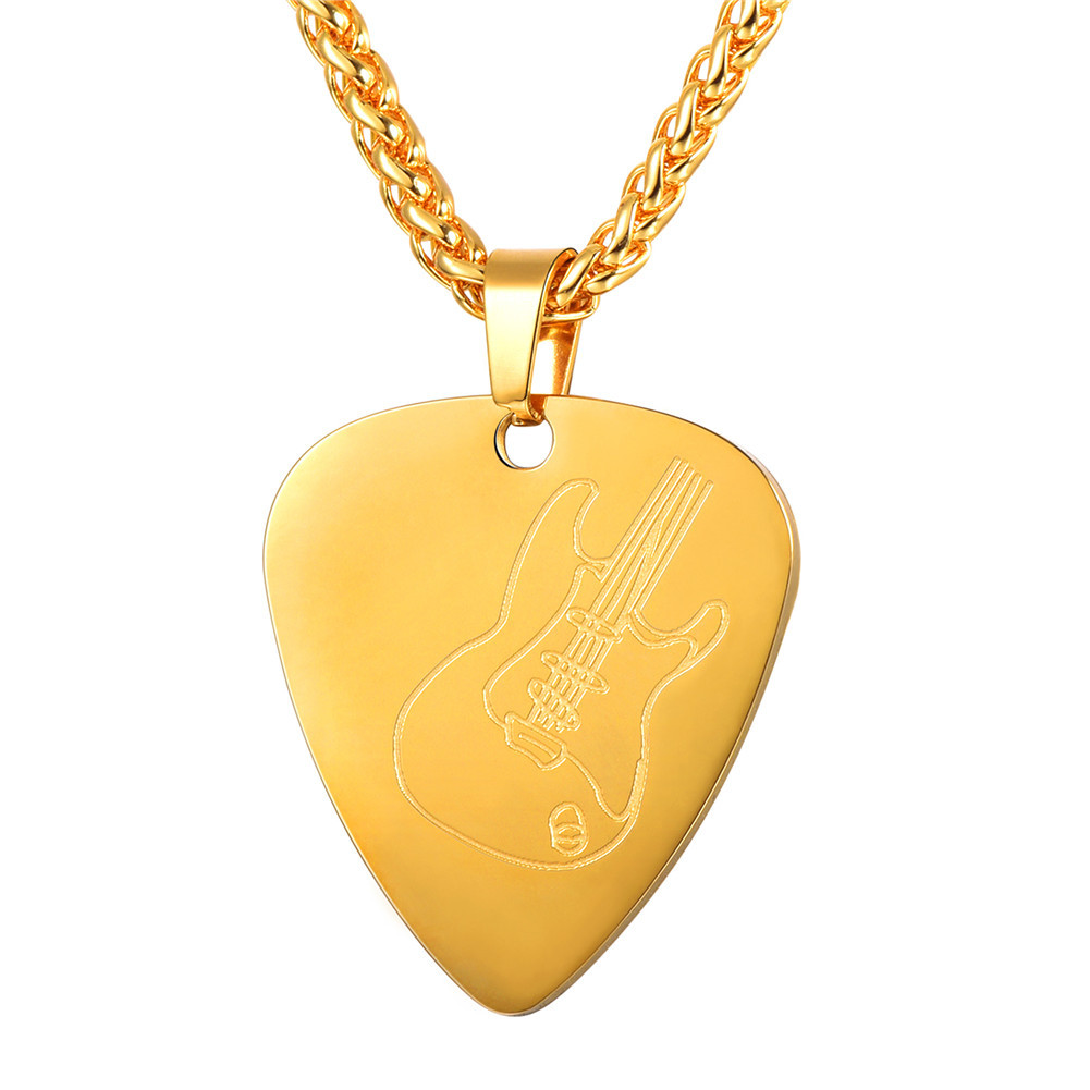 Gold Guitar Pick Necklace Jewelry