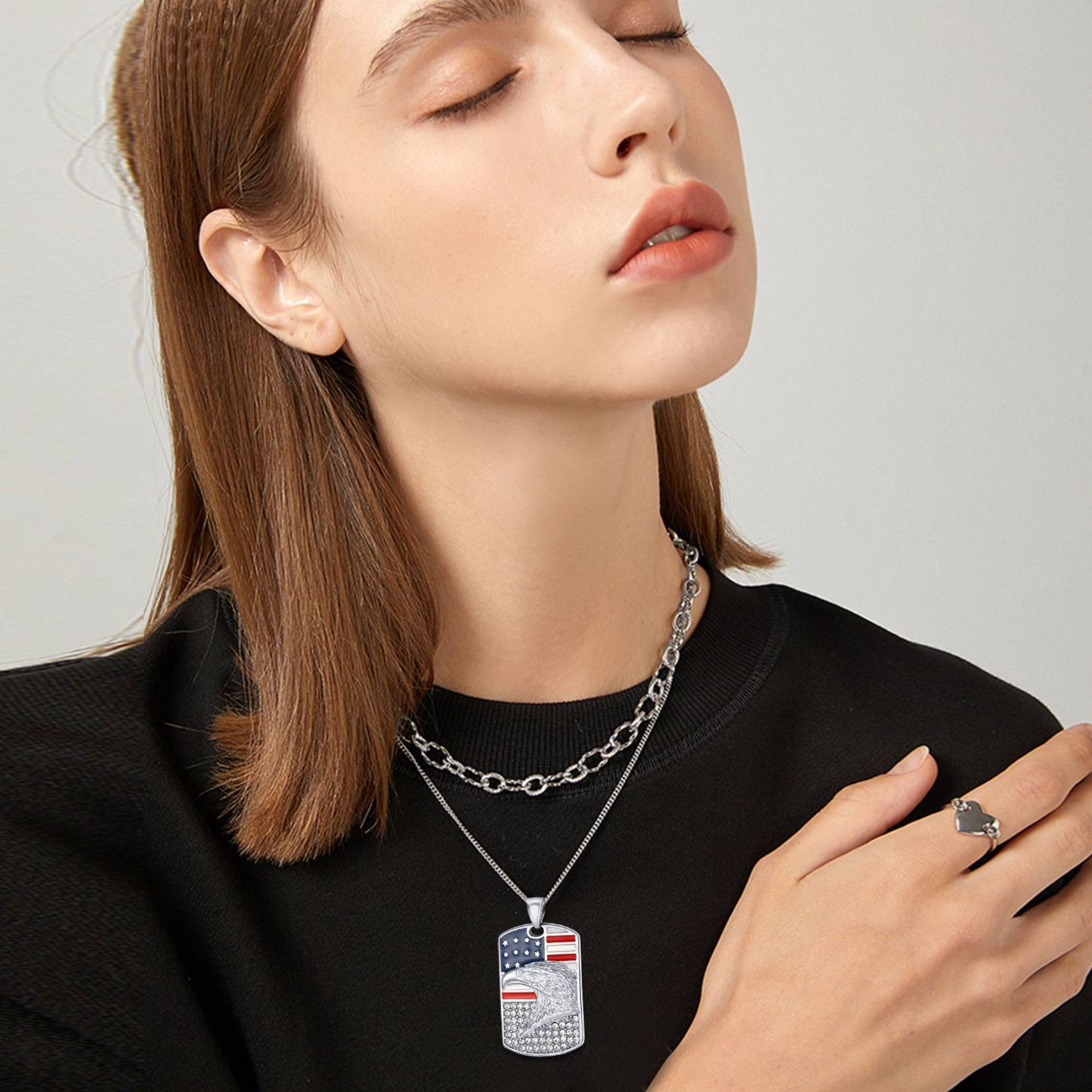 American Flag Eagle Dogtag Necklace