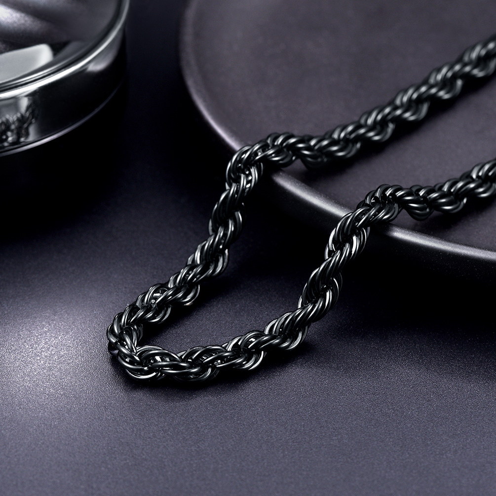 Close-up stainless steel rope chain necklace black