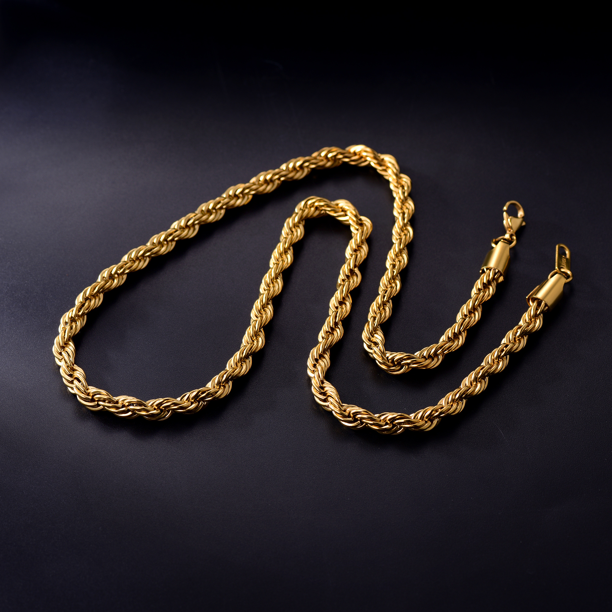 Twisted Gold Rope Chain Necklace-18K Gold Plated