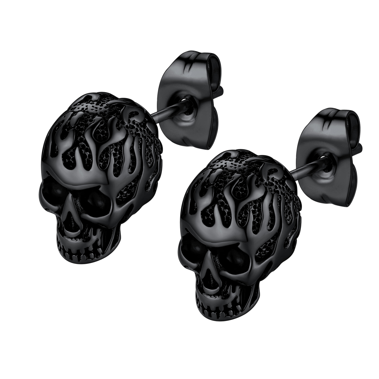 Stainless Steel Flame Skull Ear Studs