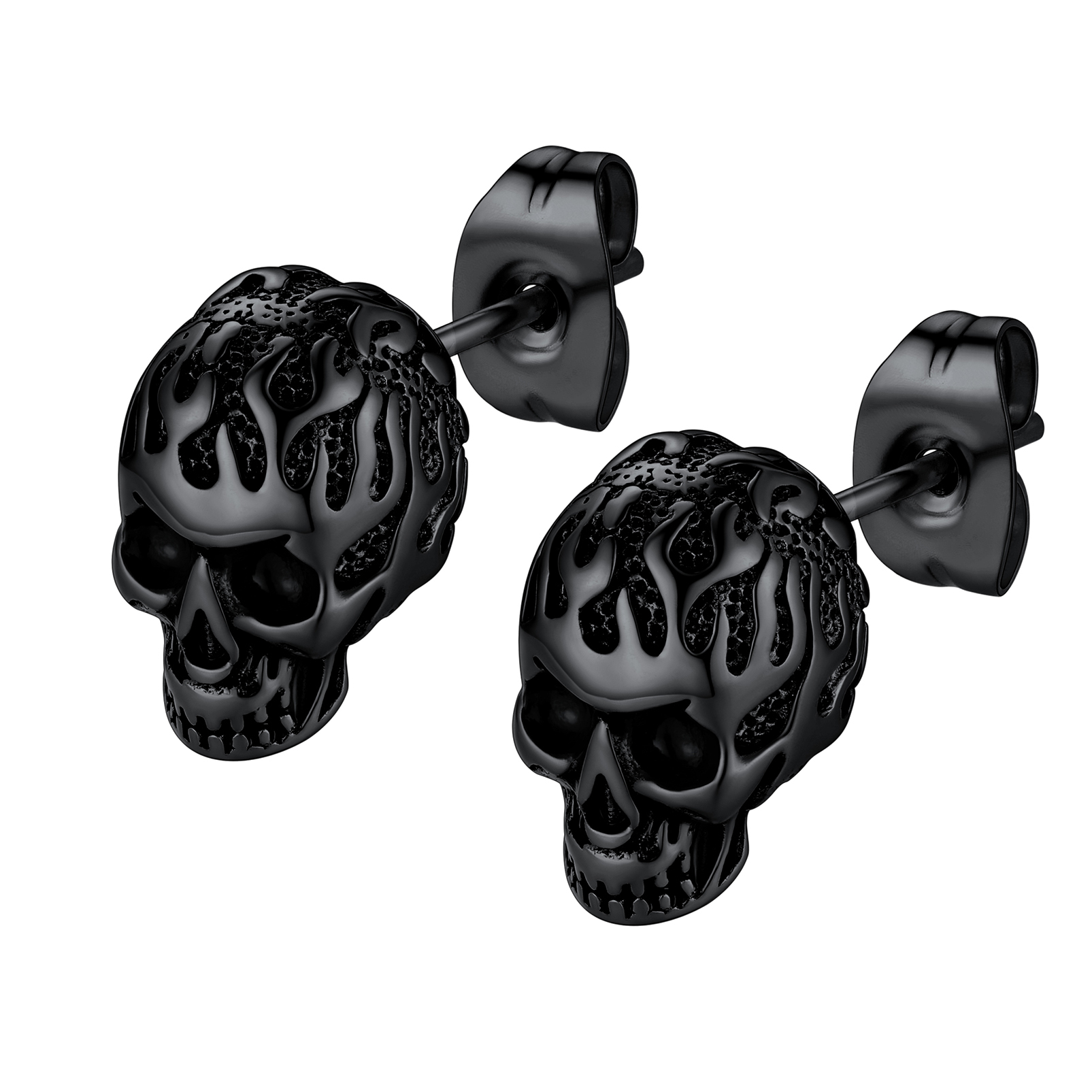 Stainless Steel Flame Skull Ear Studs