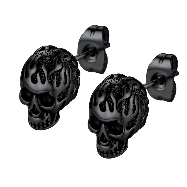 Stainless Steel Flame Skull Ear Studs