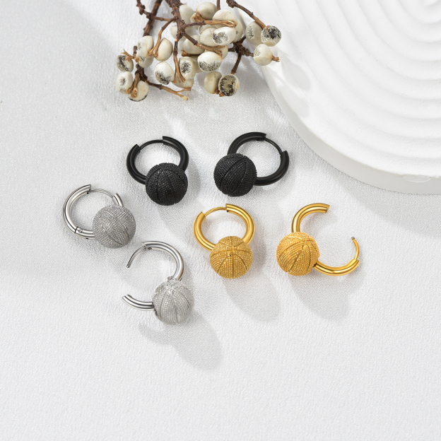 Gold Plated Men's Basketball Earrings