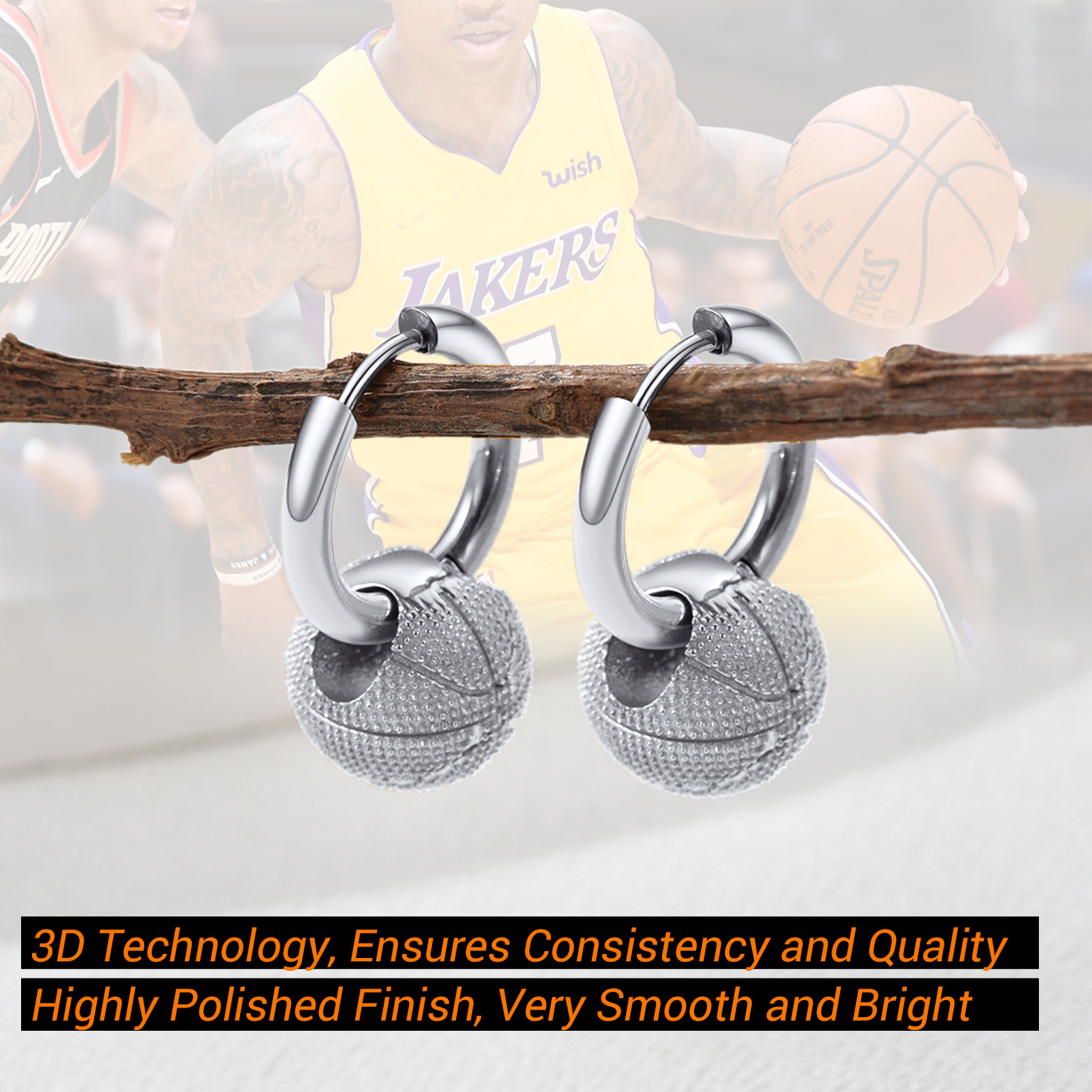 Gold Plated Men's Basketball Earrings