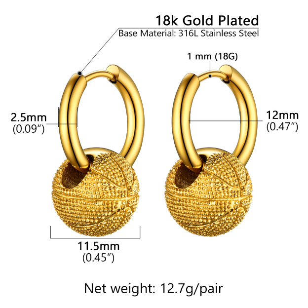 Gold Plated Men's Basketball Earrings