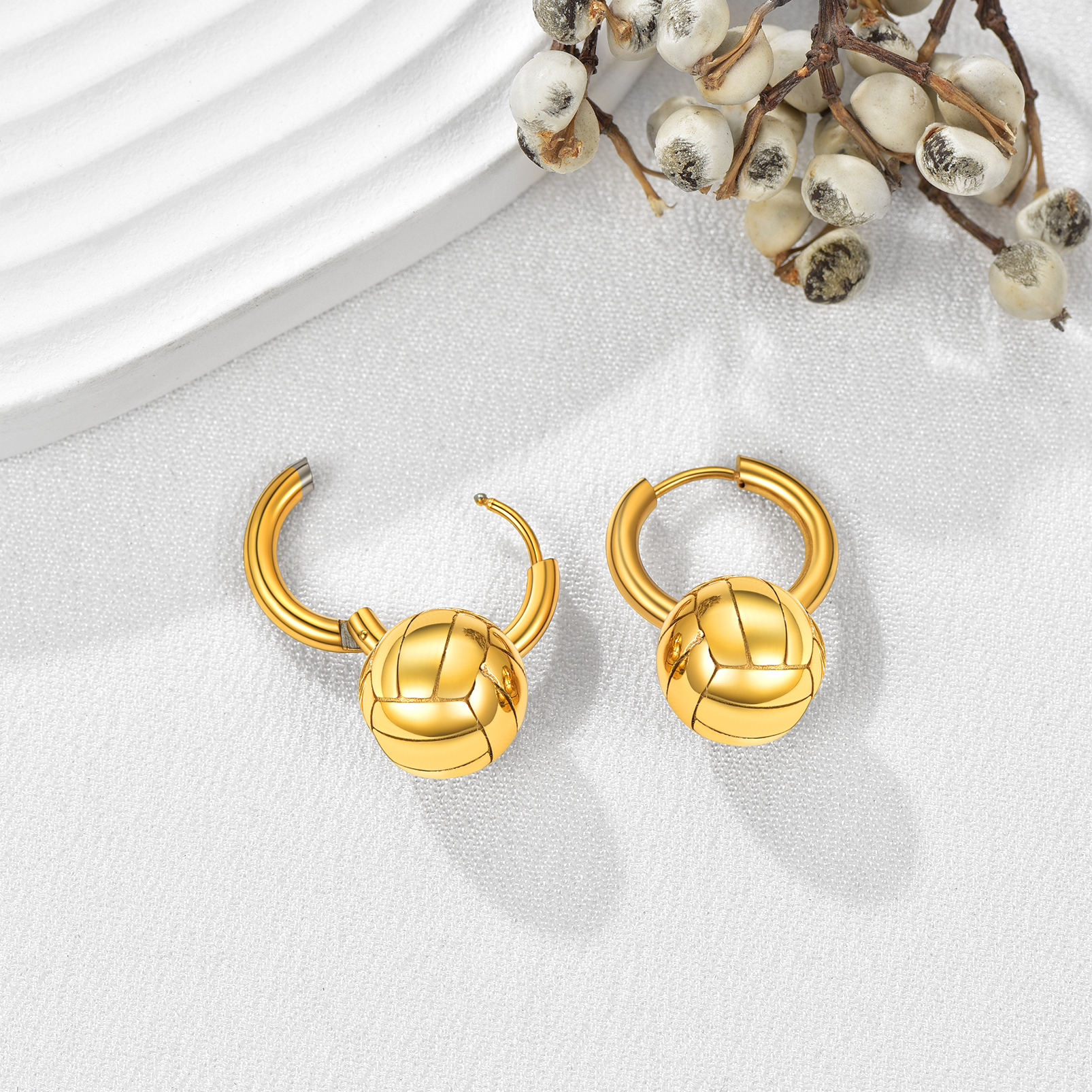 Men's Gold Volleyball Hoop Earrings