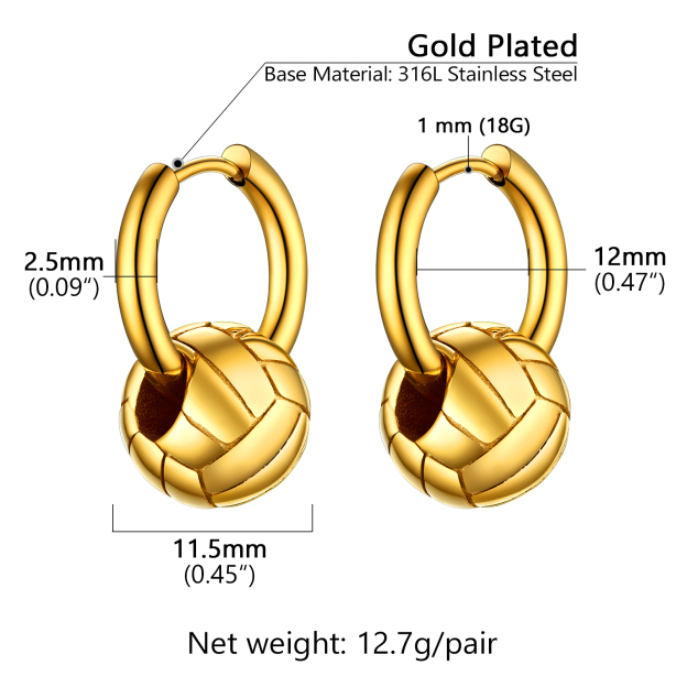 Men's Gold Volleyball Hoop Earrings