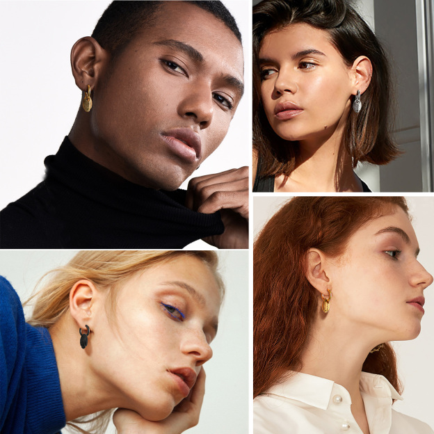 Men's Gold Football Earrings