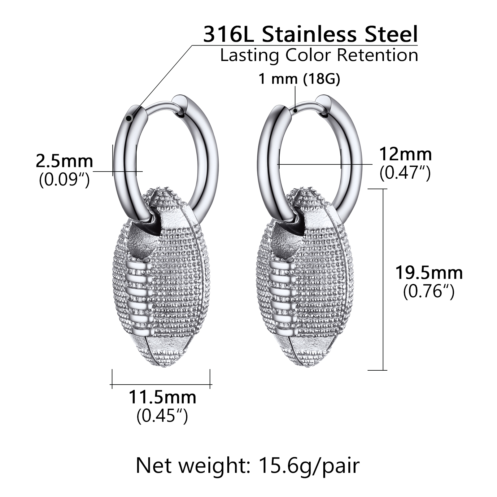 Men's Gold Football Earrings