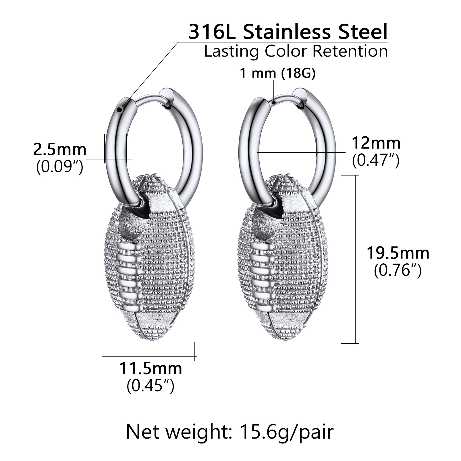 Men's Gold Football Earrings