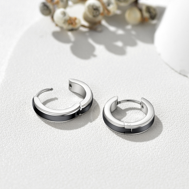 Punk Small Thick Hoop Black Earrings