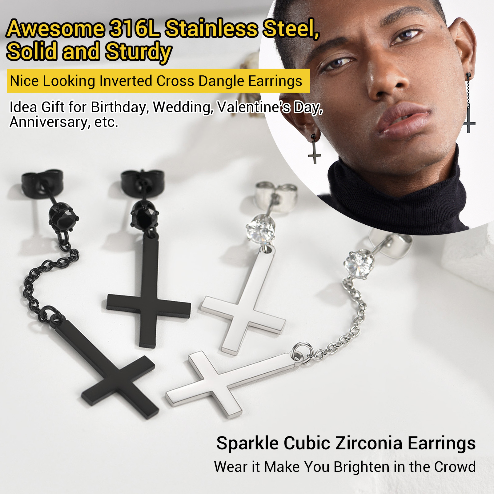 Hypoallergenic Upside Down Cross Earrings