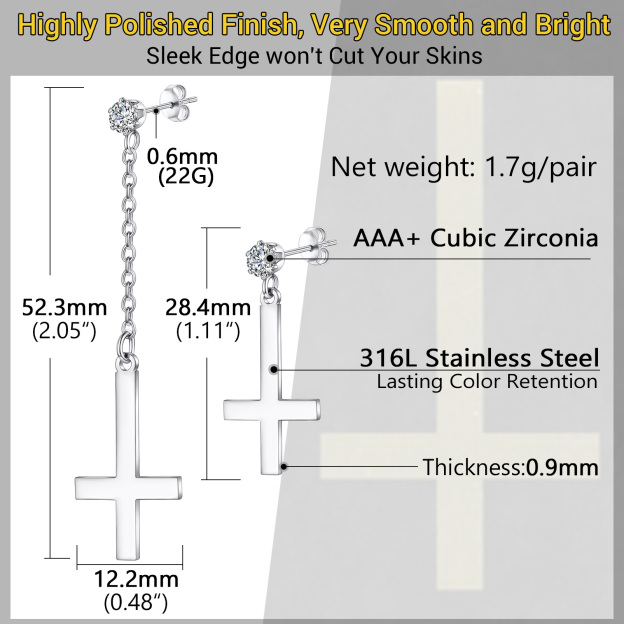 Mens Black Inverted Cross Earrings size guide