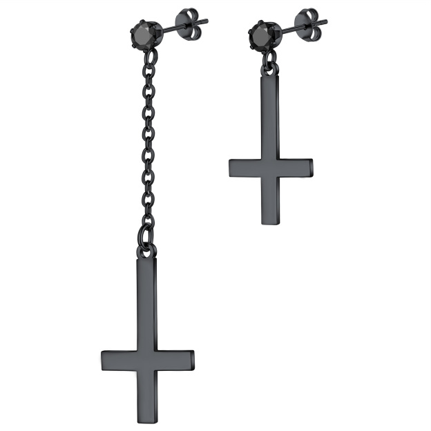Black Inverted Cross Dangle Earrings