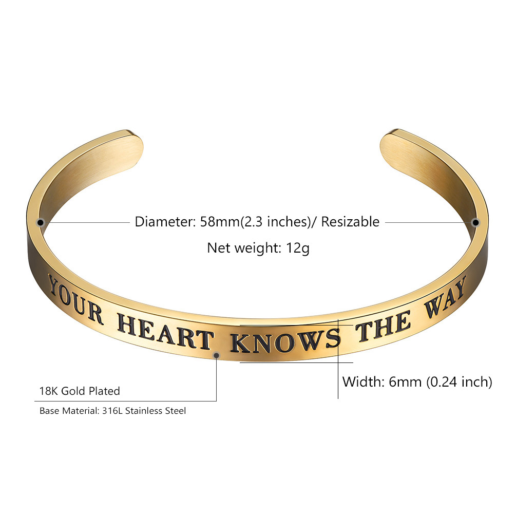 Gold cuff bracelet size detail 6mm width