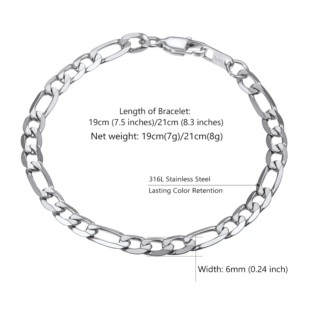 6mm figaro bracelet size detail
