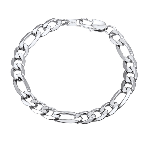 9mm Figaro stainless steel chain bracelet