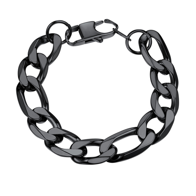 Black stainless steel Figaro chain bracelet for men