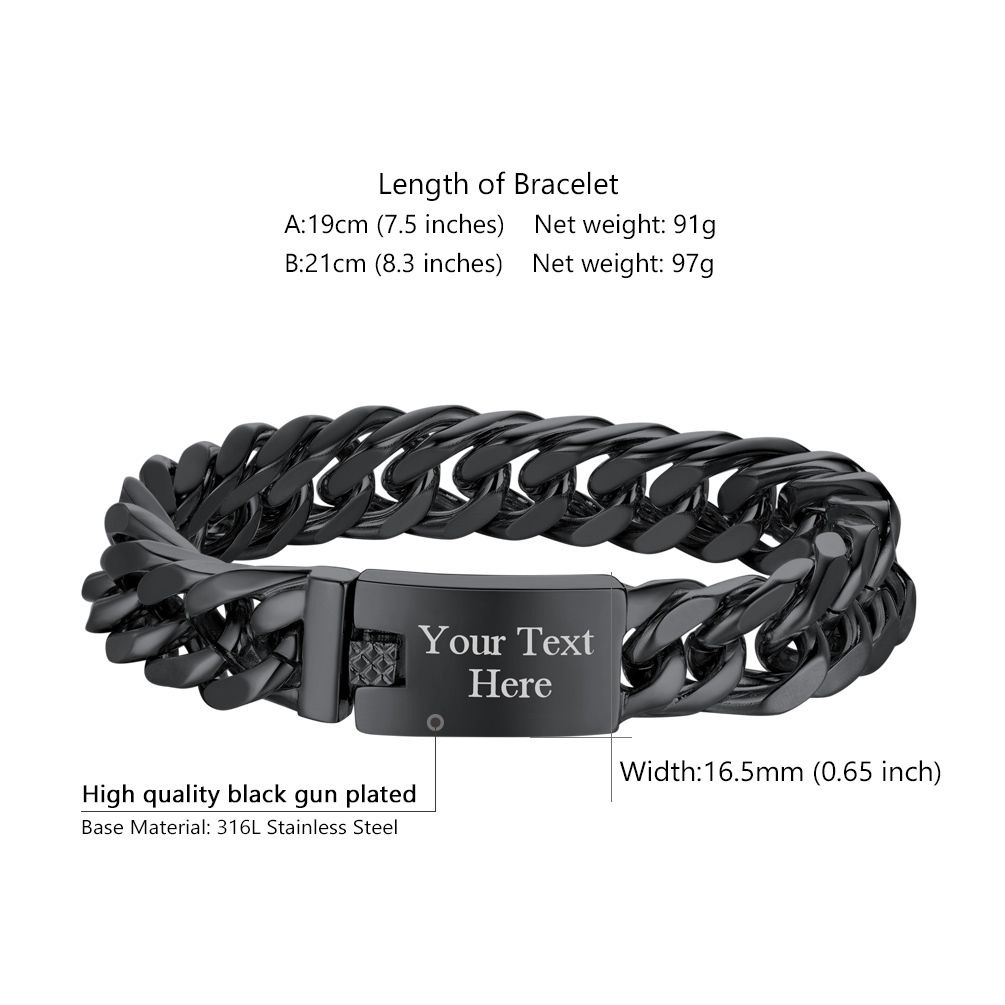 Black Cuban bracelet size and width details