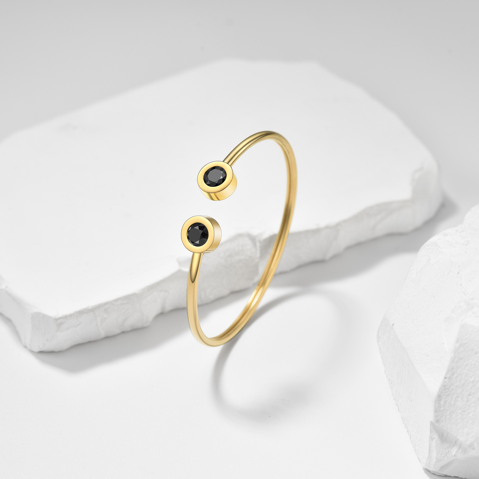 316L gold cuff bracelet black crystal