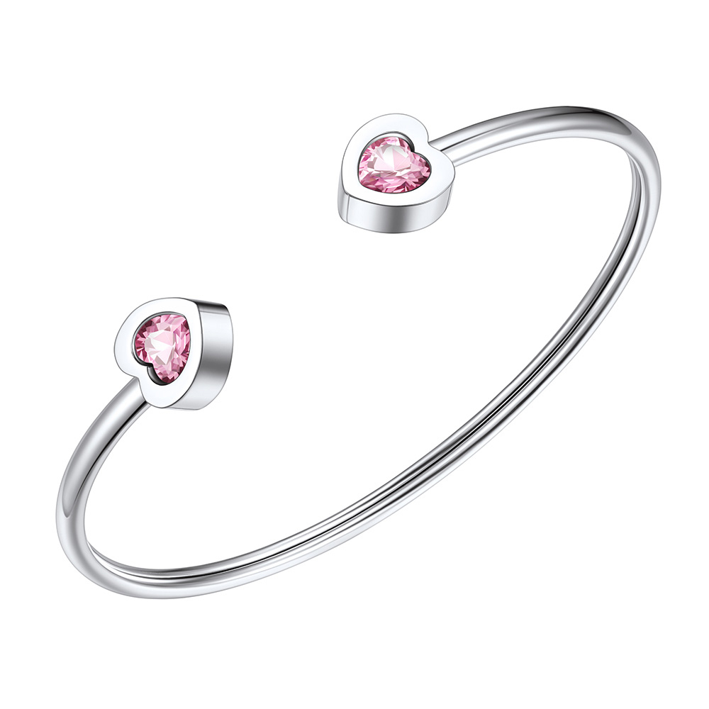 Birthstone Heart Cuff Bracelet for Women