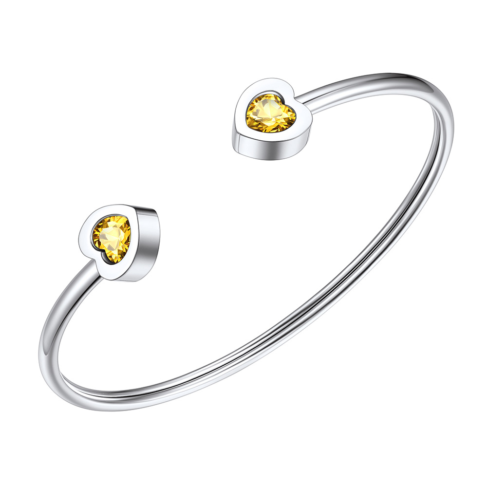 Birthstone Heart Cuff Bracelet for Women