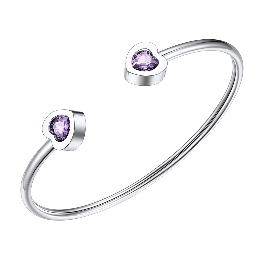 Birthstone Heart Cuff Bracelet for Women