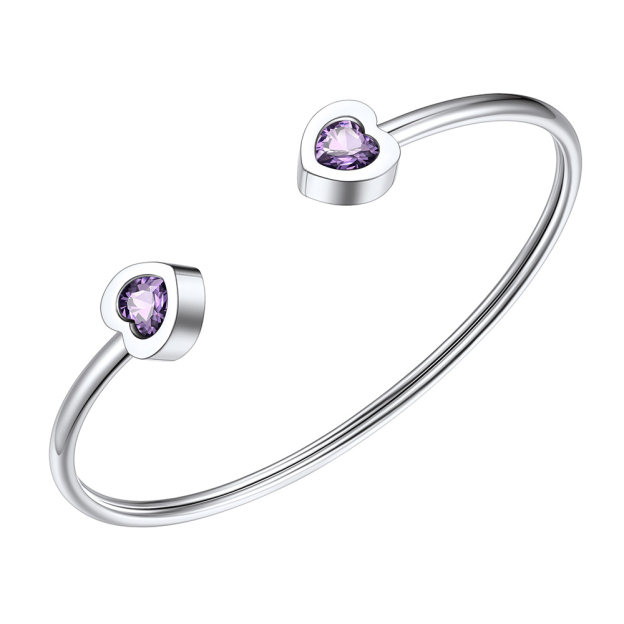 Birthstone Heart Cuff Bracelet for Women