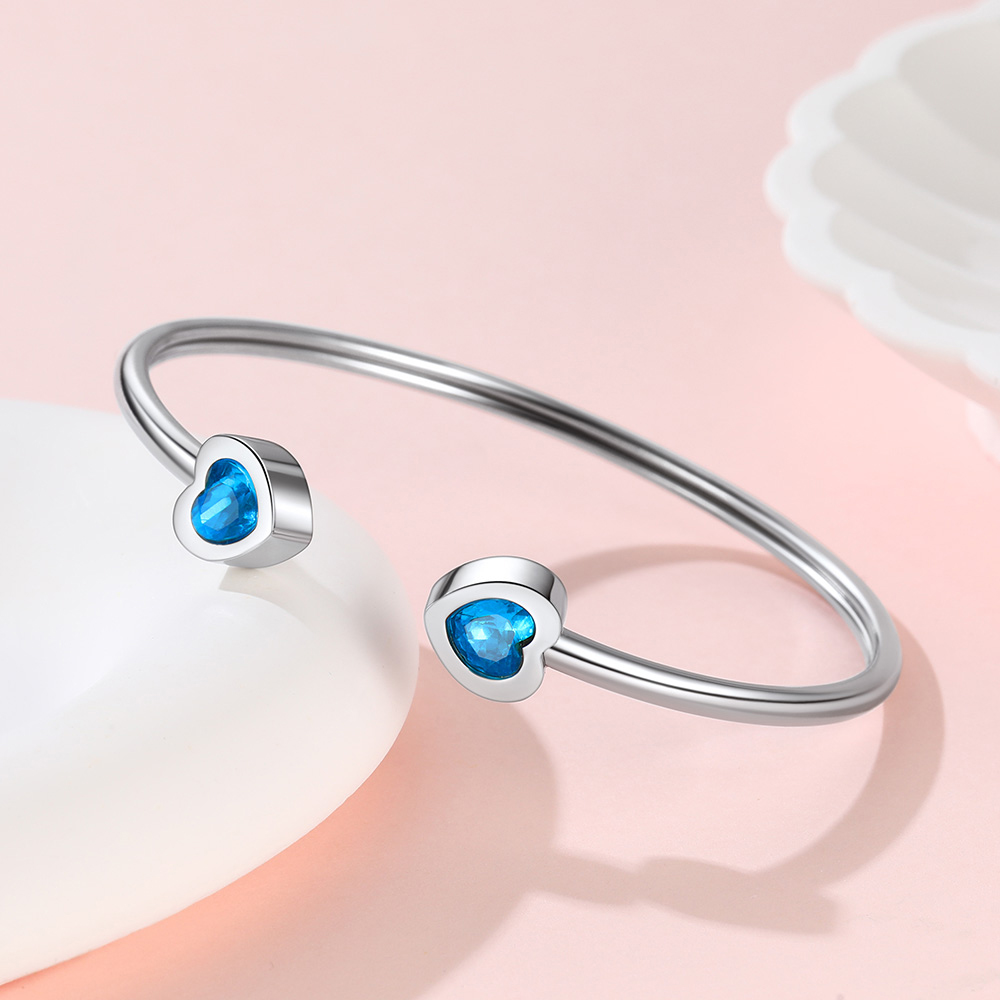 Birthstone Heart Cuff Bracelet for Women